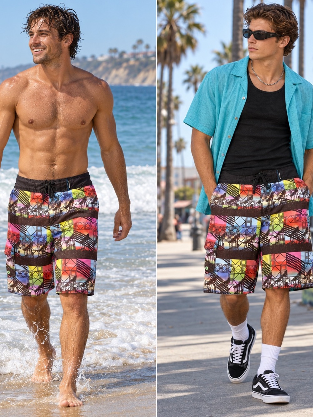 Men's Multicolor Patterned Swim Shorts sz 32